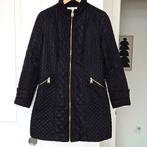 Via Spiga Quilted Black Jacket Gold Hardware Zip Up Coat - Small